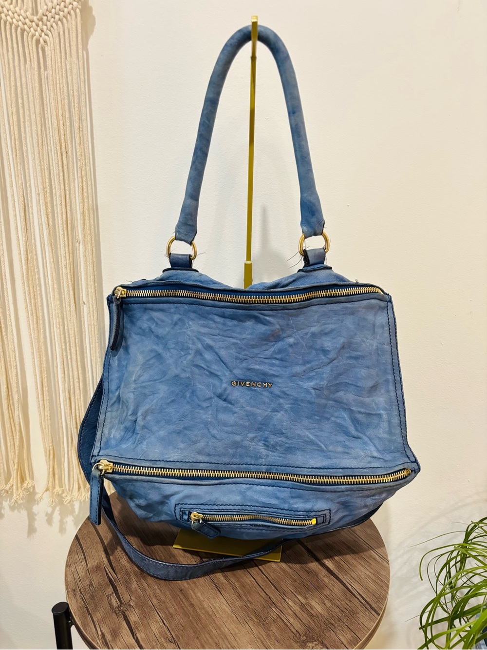 Givenchy Vintage Sheepskin Pepe Light Blue Pandora Medium Shoulder Bag